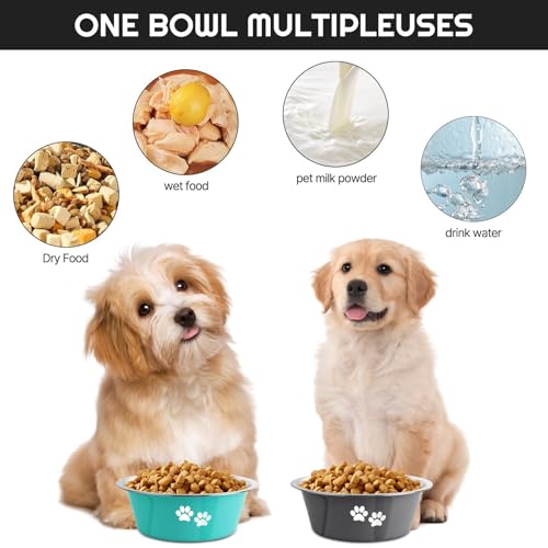 Stainless Steel Dog Bowls 2 Pack Small Medium Dogs Feeding Food Water Bowl with Non-Slip Silicone Sole, Stainless Steel Dog Dishes Elevated Raised Pet Feeder(Green+Grey, M(3.6 Cups) - color: Green+Grey, size: M(3.6 Cups)
