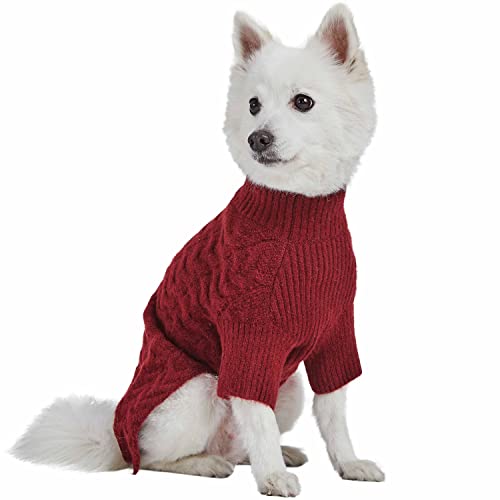 Blueberry Pet Classic Fuzzy Textured Knit Pullover Turtle-Neck Dog Sweater in Burgundy Red, Back Length 10", Pack of 1 Clothes for Dogs - color: Burgundy Red, Turtle-neck, size: 10 inch