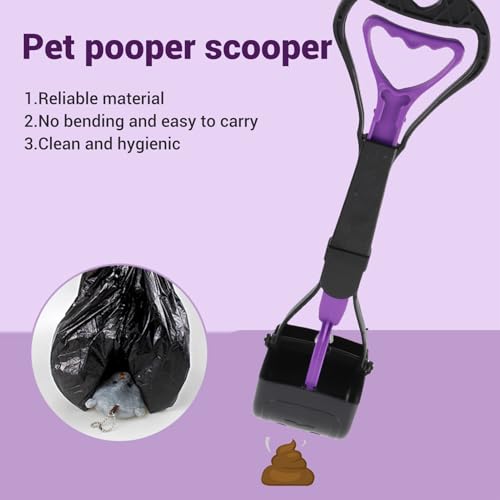 Long Handle Dog Poop Scooper Dog Waste Scooper Pooper Extended Handle No Bend Sturdy Plastic Large Toothed Bite Mouth for Medium Large Dogs Easy Clean Garden