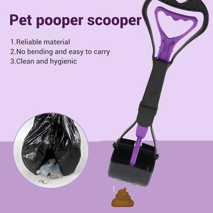 Long Handle Dog Poop Scooper Dog Waste Scooper Pooper Extended Handle No Bend Sturdy Plastic Large Toothed Bite Mouth for Medium Large Dogs Easy Clean Garden