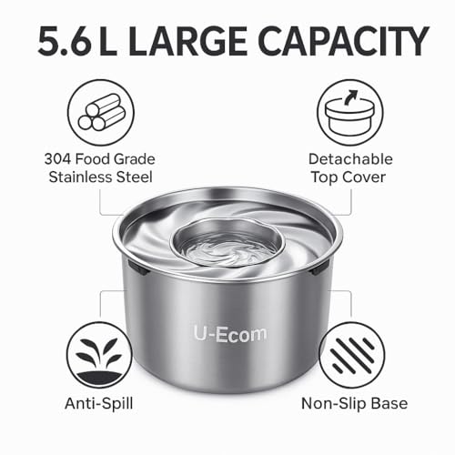 Large Stainless Steel Slow Feeder Dog Bowl with Lid – 198oz/5.6L No Spill Water Dispenser – Slobber Stopper for Healthy Slow Drinking – Non-Slip Pet Bowl for Travel, Kennels and Crates - size: 198 oz (5.6 L)