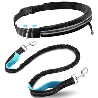 Caudblor Waist Leash for Medium Large Dog Walking, Bungee Hands Free Leash with Zipper Pouch, Around The Waist No Pull Running Dog Belt, Padded Handle Jogging No Hands Heavy Duty - color: Blue