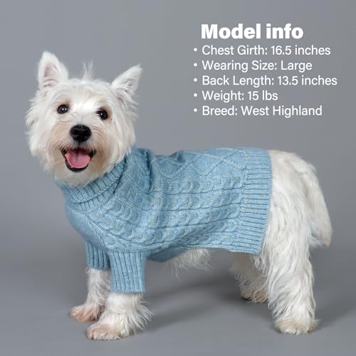 KYEESE Dog Sweater Stretchy Pet Sweater Warm Dogs Clothes with Long Sleeve Classic Cable Knit Turtleneck Dogs Coats, Soft Small Dog Sweater for Cold Weather, Blue, X-Small - color: 08# Blue, size: X-Small (4-6lbs)