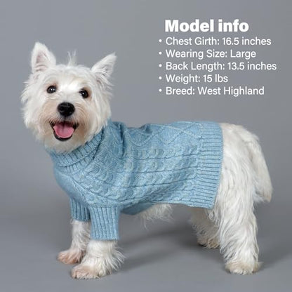 KYEESE Dog Sweater Stretchy Pet Sweater Warm Dogs Clothes with Long Sleeve Classic Cable Knit Turtleneck Dogs Coats, Soft Small Dog Sweater for Cold Weather, Blue, X-Small - color: 08# Blue, size: X-Small (4-6lbs)