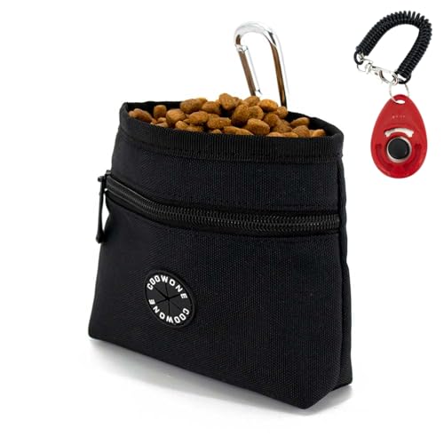 Dog Treat Pouch with Pet Training Clicker, Detachable Dog Puppy Training Treat Bag, 900D Oxford Cloth Magnetic Closure Small Dog Poop Bag Holder for Travel or Outdoor Use - color: Black