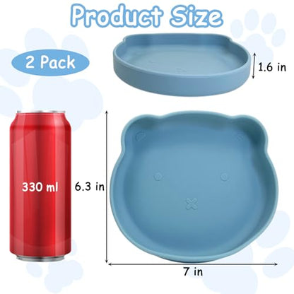 Silicone Cat Food Bowl Suction Cup Cat Dish 7" Shallow Cats Food & Water Bowls Set of 2 Non-Slip Kitty Plates Relief Whisker Fatigue Puppy Feeding Bowl for Dry & Wet Food (Blue) - color: Blue, size: L: 7 inches - with Suction Cup