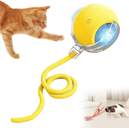 Interactive Cat Toy,Electric DogBall Toy,Cat Toys for Indoor Cats,Chewie Viral Dog Ball,Adjustable Sports Rolling Toy,Electric Rolling Ball Christmas Birthday Gift for Pets.（Yellow） - color: Yellow