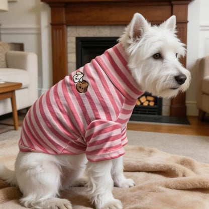 Turtleneck Dog Shirt Cute Doggie Embroidery Super Soft Dog Sweatshirt Stretchy Striped Puppy Pullover for Cats Small Medium Large Dogs (Pink Striped, Medium) - color: Pink Striped, size: Medium