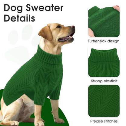 Dog Sweaters for Large Dog Girl Boy, Turtleneck Long Sleeve Knitted Pets Pullover Fall Winter Warm Solid Pull-on Pet Sweatshirt Rottweiler (Green, 2XL) - color: Green, size: XX-Large