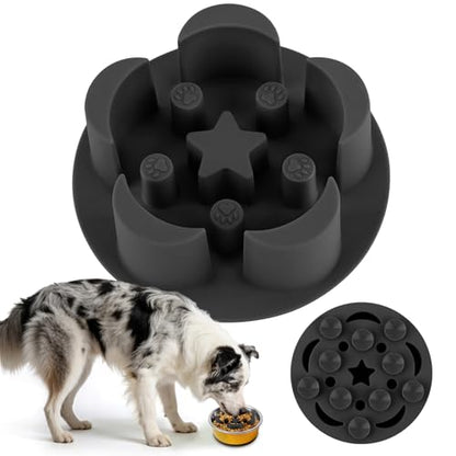 Slow Feeder Dog Bowls Insert, Soft Silicone Dog Slow Feeding Insert with 10 Upgraded Suction Cups, 3.5"×1.3" Compatible with Regular Dogs Bowls（Black） - color: Balck, size: 3.5"x1.3"