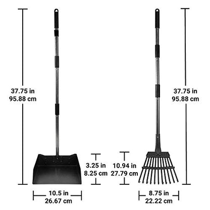 Bodhi Dog Pooper Scooper for Large Dogs - Heavy Duty Metal Poop Scoop w/Long Handle Tray & Rake - Dog Poop Scooper for Yard, Grass, Street, Gravel & Outdoor Areas - Pet Waste Cleanup Tool - size: Extra Large