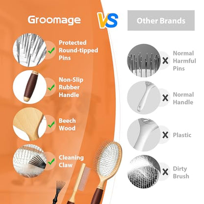 Dog Brush for Long Haired Dogs, 27mm Extra Long Metal Pin Dog Deshedding Brush and Comb Set, Short Haired Shedding Grooming Detail Pets Brush Set with Rubber Handle - color: Set-3 Pcs