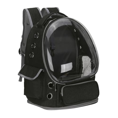 Pet Backpack Carrier, Portable and Ventilated, Oxford Cloth, Dog Cat Travel Bag with Transparent Cover 13.39", (Black, 1 Pcs), Intended for Hiking/Camping/Traveling - color: Black