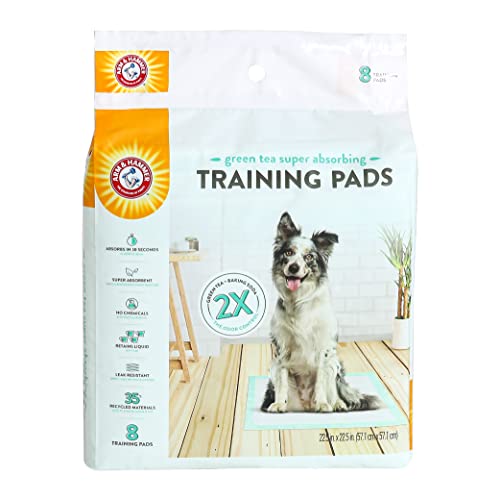 Arm & Hammer Green Tea Pet Training Pads, 8 Count, Super Absorbent with Green Tea and Baking Soda, 2X Odor Control, 5-Layer Leak-Proof Construction, 22.5 x 22.5 Inch - size: 22.5" x 22.5" 8 Count