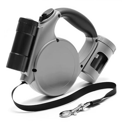 Retractable Dog Leash for Medium & Small Dogs - 16.4 Ft Pet Leash with Detachable LED Flashlight, Poop Bag Dispenser, Ergonomic Handle(Gray)