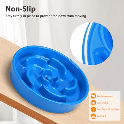 Slow Feeder Dog Bowl, Ceramic 2 Cups Dog Food Bowls for Small, Medium, and Large Breed, Anti-Slip Maze Puzzle Food Dish to Slow Down Eating (Blue, 2 Cups) - color: Flower - Blue