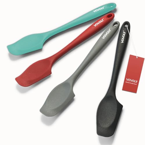 Silicone Mini Spatulas, Curved Small Spatula with Shallow Bowl for Kitchen, Seamless Jar Scraper for Cooking Baking, Wet Pet Food Spatula, 8.2 IN, 4 Pack，Assorted - color: Assorted