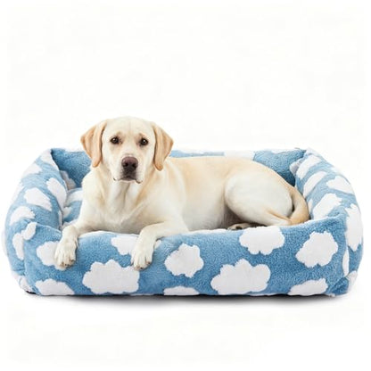 JOEJOY XL Dog Beds Large Sized Dog, Rectangle Washable Orthopedic Pet Bed with Removable Zipper Cover, Cute Soft Calming Puppy Pet Bed with Jacquard Shaggy Plush & Non Skid Bottom - color: Cozy Clouds Blue, size: XL (42"x36"x9")