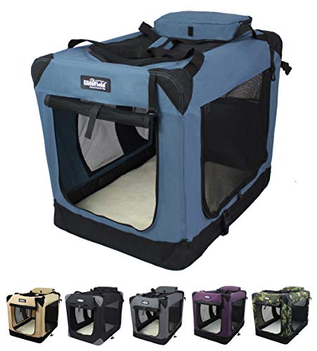EliteField 3-Door Folding Soft Dog Crate with Carrying Bag and Fleece Bed (2 Year Warranty), Indoor & Outdoor Pet Home (20" L x 14" W x 14" H, Blue Gray) - color: Blue Gray, size: 20.0"L x 14.0"W x 14.0"H