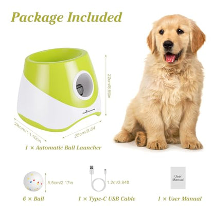 Automatic Dog Ball Launcher, Dog Ball Thrower with 3 Launching Distance | 20-46ft, Rechargeable Dog Toy Mental Stimulation Training Game with 2.3" ETPU Balls for Energetic Small Medium Dogs - size: 20-46ft