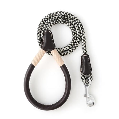 Mile High Life Dog Leash, Rope Leash with Genuine Leather Handle and Heavy Duty Metal Clasp, Great for Small Medium Large Dogs (Black Khaki, 4FT) - color: Leather Handle-Black Khaki, size: 48 Inch-1/2"