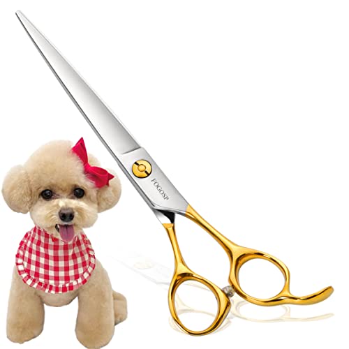 Professional Dog Grooming Scissors Straight 7.5" Pet Grooming Shears for Cutting Small Dogs Cat Thick Hair Japan 440C Stainless Steel Right Handed(7.5in Straight, Gold) - size: 7.5 inch, style: Straight