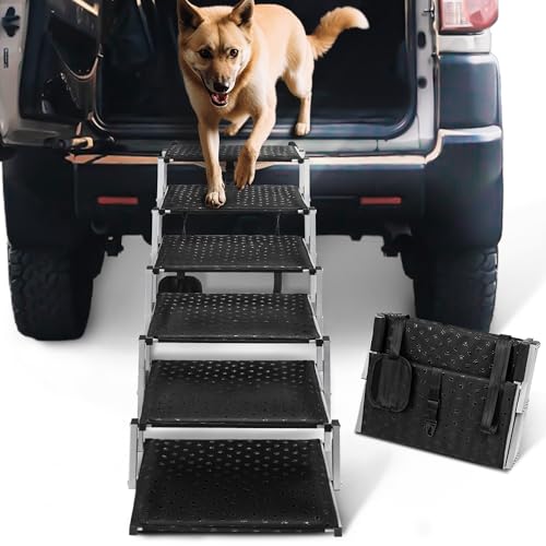 Dog Ramps for Large Dogs - Portable Dog Steps for Cars and SUV, Truck, Lightweight Non-Slip Dog Stairs Support Up to 200 Lbs - color: Silver, size: Standard 6 Steps