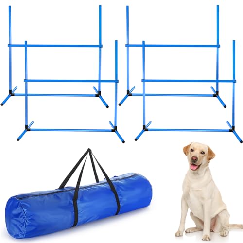 Shappy 4 Pieces Dog Agility Equipment with Adjustable Height Jump Bars Adjustable Dog Agility Jumps with Carry Bag Exercise Jumping Hurdles for Indoor Outdoor Course Game(Blue) - color: Blue