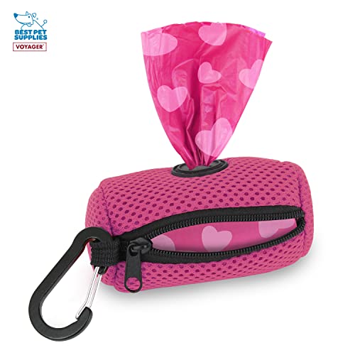 Best Pet Supplies 강아지 배변 봉투 홀더 목줄 부착물, 가방 15개, 푸시아, 여행, 산책, 공원 및 실외 사용을 위한 재사용 가능한 메시 디스펜서 파우치, 클립온으로 부드럽고 내구성이 뛰어납니다(3팩) - color: 메시 (푸시아), size: 1개(3개입)