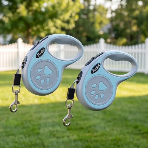 2Pack Retractable Dog Leash for Small Medium Dogs One-Click Brake & Lock Anti-Slip Ergonomic Handle 360° Tangle-Free Zinc Alloy Hook Durable ABS Casing-9.84feet Blue - color: Blue, size: 2