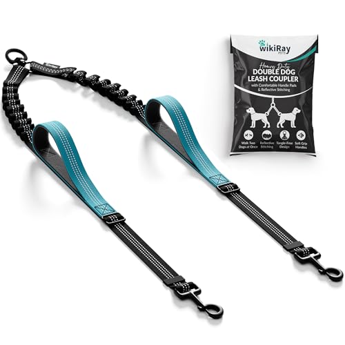 wikiRay Double Dog Leash Coupler for Walking 2 Dogs – No Tangle Dual Dog Splitter with Shock-Absorbing Bungee, Padded Traffic Handles & Reflective Stitching (Sea Green) - color: Sea Green