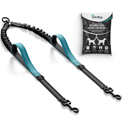 wikiRay Double Dog Leash Coupler for Walking 2 Dogs – No Tangle Dual Dog Splitter with Shock-Absorbing Bungee, Padded Traffic Handles & Reflective Stitching (Sea Green) - color: Sea Green