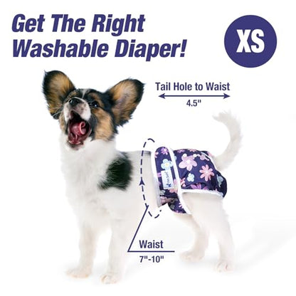Pet Soft Washable Female Diapers (3 Pack) Female Dog Diapers, Comfort Reusable Doggy Diapers for Girl Dog in Period Heat (Bloom, XS) - size: X-Small:7.5''-10''