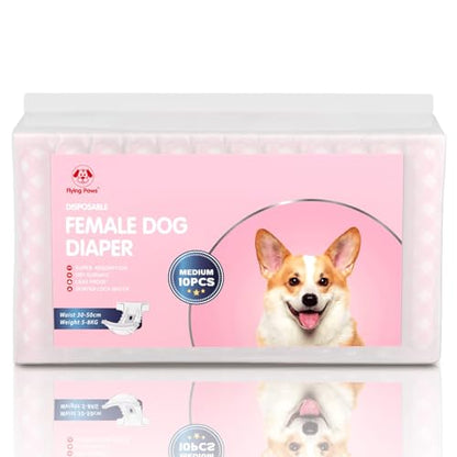 Disposable Female Dog Diapers, Puppy Diapers with Adjustable Elastic Waistline for Female Dog or Cat in Heat, Incontinence, Diaper with Wetness Indicator, M-10 Count - size: M-10