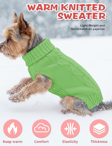 Dog Sweaters for Small Medium Large Dogs Cats, Soft Warm Turtleneck Pullover Solid Cable Knit Fleece Stretch Pet Clothes,Classic Fuzzy Coat for Puppy Girl Boys for Fall Winter Cold Weather
