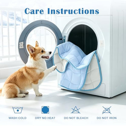 JOLLYVOGUE Cooling Mat for Dogs, 28" x 40" - Large Dog Cooling Pad, Wavy Quilted Kennels Bed with Non-Slip Base, Machine Washable Indoor Outdoor Summer Sleeping Dog Mat, Blue - size: Large: 28"x40"