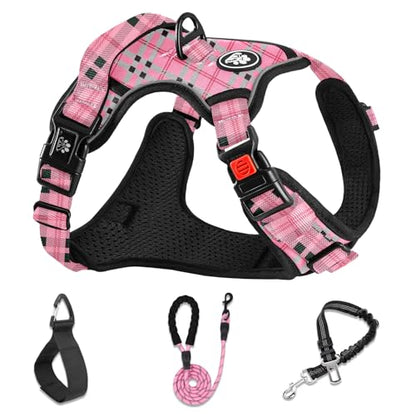 NESTROAD No Pull Dog Harness with Leash, Reflective No Choke Pet Vest Harness,Adjustable Soft Padded Dog Harness with Easy Control Handle for Small Dogs(Checkered Pink,Small) - color: Checkered Pink, size: 【S】neck 11-15" chest 15-21"