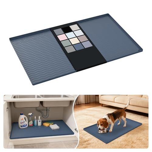 URMONA Waterproof Silicone Under Sink Mat 34'' x 22'' Shelf Liner for Kitchen and Bathroom, Cabinet and Counter Protector, Storage and Organizers, Litter Mat, Pet Cat Puppy Essentials(Dark Grey) - color: Dark Grey, size: 22"W x 34"L