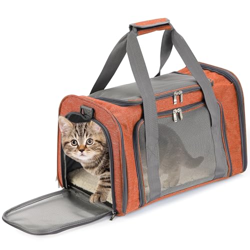 Mr. Pen- Pet Carrier, 17.5" x 11.2" x 11.5", Medium Size, Orange | Portable Travel Carrier for Small Pets, Cats & Small Dogs, Breathable Mesh, Safety Inner Leash - color: Orange