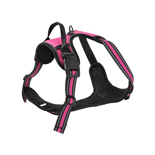 Hot Pink No-Pull Dog Harness with 2 Leash Clips，Soft Padded Vest for Large Dog, Adjustable Reflective Dog Vest Easy to Put on and Take Off, (Neck: 17"~24", Chest: 24"~32",Hot Pink L) - color: Hot Pink, size: Large