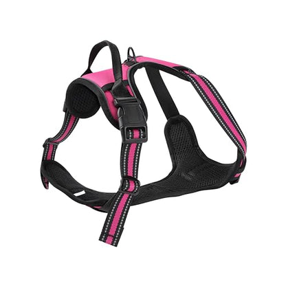 Hot Pink No-Pull Dog Harness with 2 Leash Clips，Soft Padded Vest for Large Dog, Adjustable Reflective Dog Vest Easy to Put on and Take Off, (Neck: 17"~24", Chest: 24"~32",Hot Pink L) - color: Hot Pink, size: Large