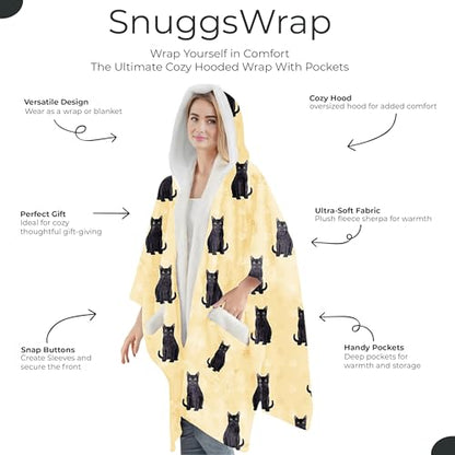 E&S Pets Sherpa Wearable Blanket Hoodie for Women – Soft Fleece Snuggs Wrap – 32 Dog & Cat Breeds – Warm Pet Lover Gifts - color: Black Cat