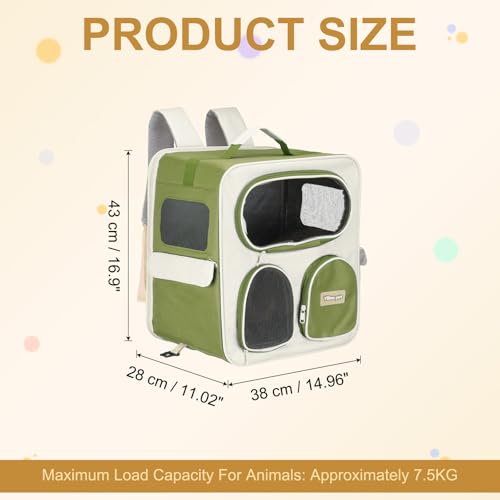 Pet Backpack Carrier, Portable and Ventilated, Nylon Dogs Cats and Small Animals Travel Bag 14.96", (Green, 1 Pcs), Intended for Hiking/Camping/Traveling - color: Green