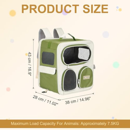 Pet Backpack Carrier, Portable and Ventilated, Nylon Dogs Cats and Small Animals Travel Bag 14.96", (Green, 1 Pcs), Intended for Hiking/Camping/Traveling - color: Green