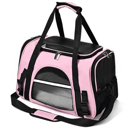 Dog Cat Carrier Soft for Small Pet Up to 16 Lbs TSA Airline Approved Travel Carrier Collapsible Puppy Car Mesh Bag 17.5 * 10.2 * 11.4 inch - Pink - color: Pink
