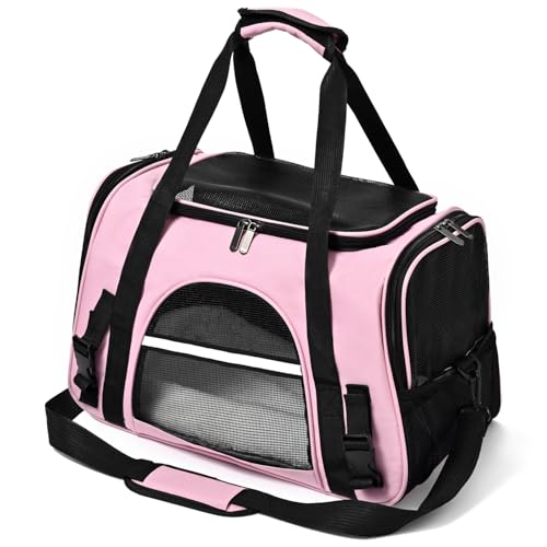 Dog Cat Carrier Soft for Small Pet Up to 16 Lbs TSA Airline Approved Travel Carrier Collapsible Puppy Car Mesh Bag 17.5 * 10.2 * 11.4 inch - Pink - color: Pink