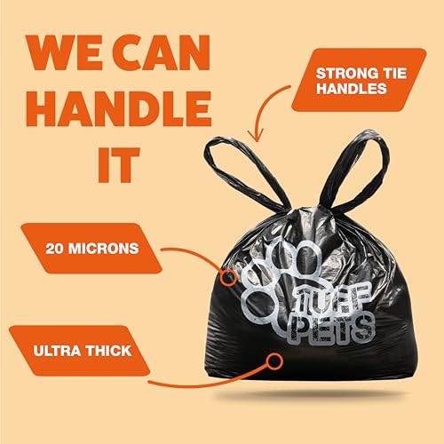 Tuff Pets Heavy Duty Dog Poop Bag With Handles - 16 Rolls of Pet Waste Bags - Fits in any Dogs Poo Bag Dispenser or Holder - Thick Dog Poop Bags - style: Orange- Cornstarch