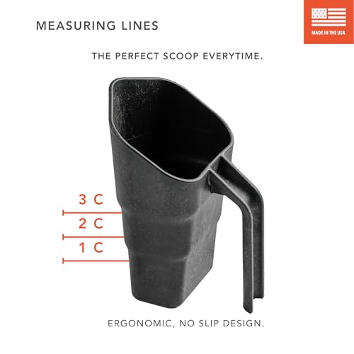 GUNNER Dog Measuring Food Scoop, Ergonomic No-Slip Grip, 3 Cup Pour Scooper, Good for Scooping Ice & Animal Feeds, Heavy Duty Material, Measuring Cup Markers Inside for Perfect Proportion Every Scoop