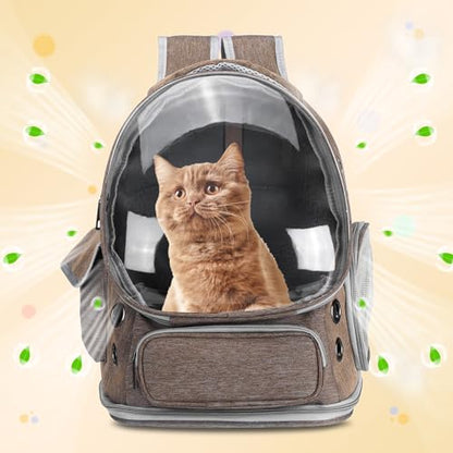 Pet Backpack Carrier, Portable and Ventilated, Oxford Cloth, Dog Cat Travel Bag with Transparent Cover 13.39", (Khaki, 1 Pcs), Intended for Hiking/Camping/Traveling - color: Khaki