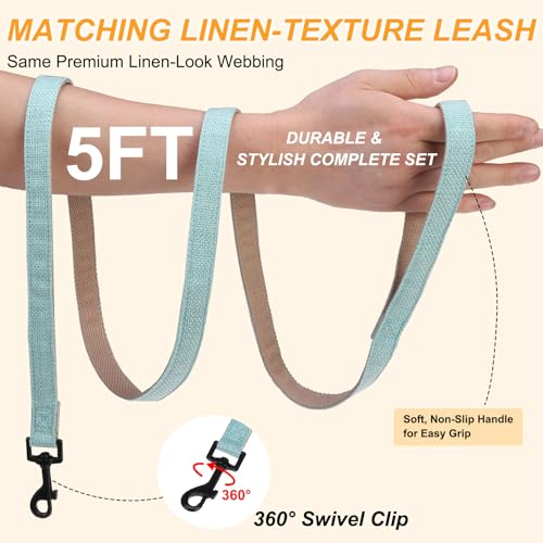 BEAUTYZOO Adjustable No Pull Dog Harness and Leash Set, Linen Style Woven Webbing Step-in Harness, Breathable Pet Vest for Small Medium Dogs Walking Training, Green M - color: Green, size: M(Chest:17.3-23.4")